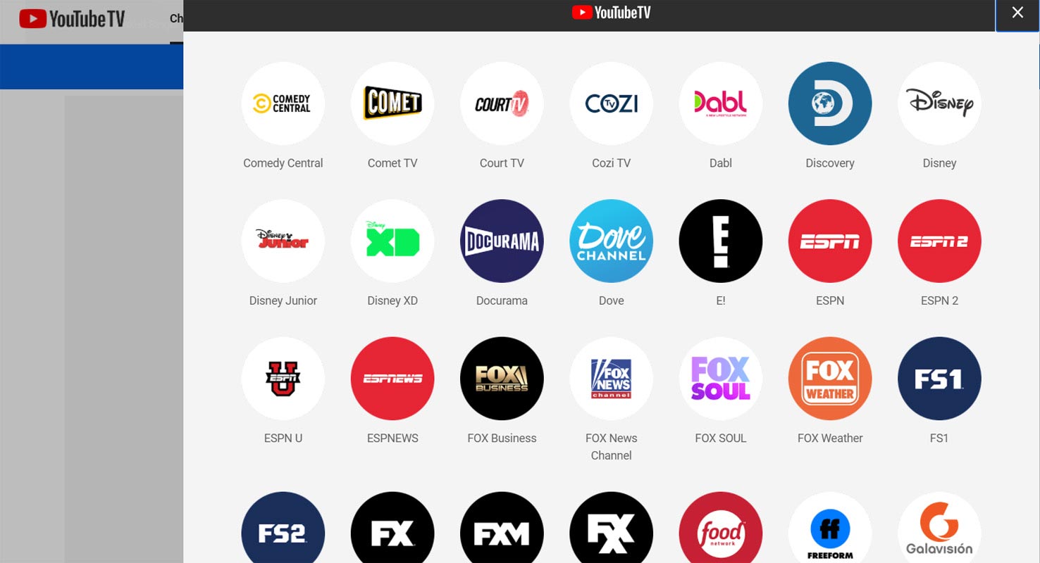 YouTube TV available Channels