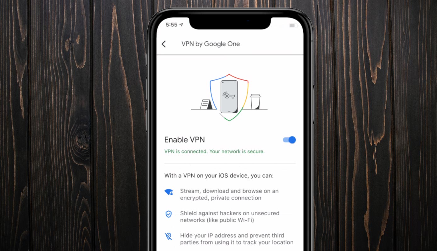 iOS Google VPN With Wood Background