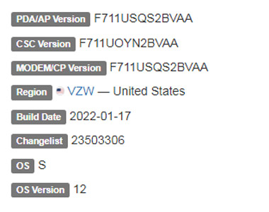 samsung galaxy z flip 3 android 12 verizon firmware details