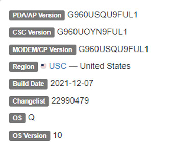 samsung galaxy s9 android 10 USC firmware details