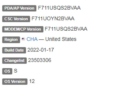 samsung galaxy z flip 3 5g android 12 CHA firmware details