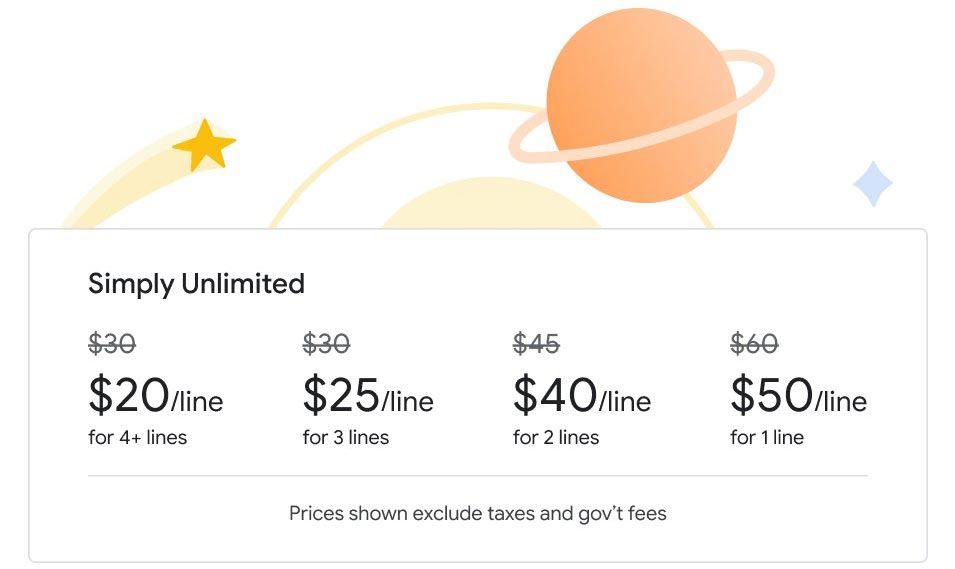 Google Fi Simply Unlimited Plan $20