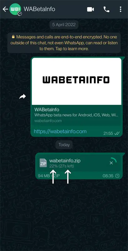 WhatsApp Estimated Download Time