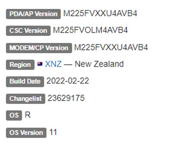 samsung galaxy m22 android 11 firmware details