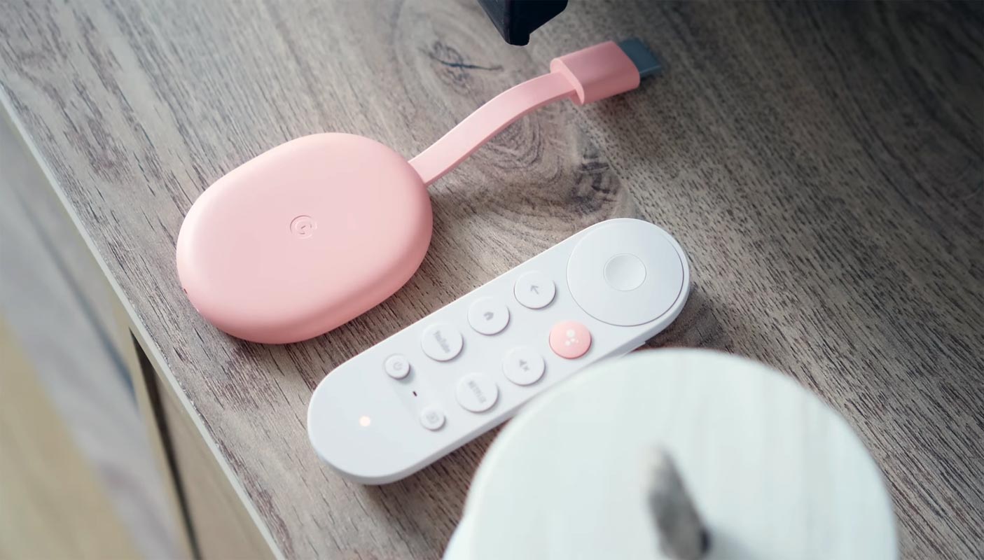 Chromecast with Google and Remote on the wooden table