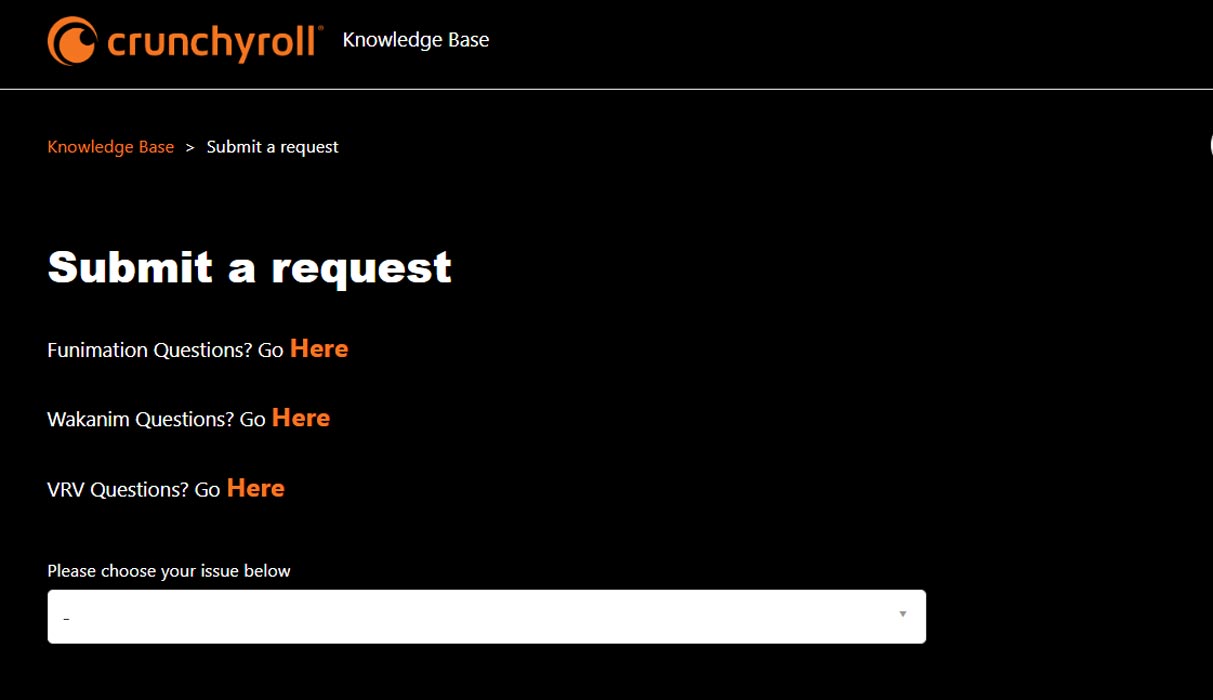 Crunchyroll Support Page