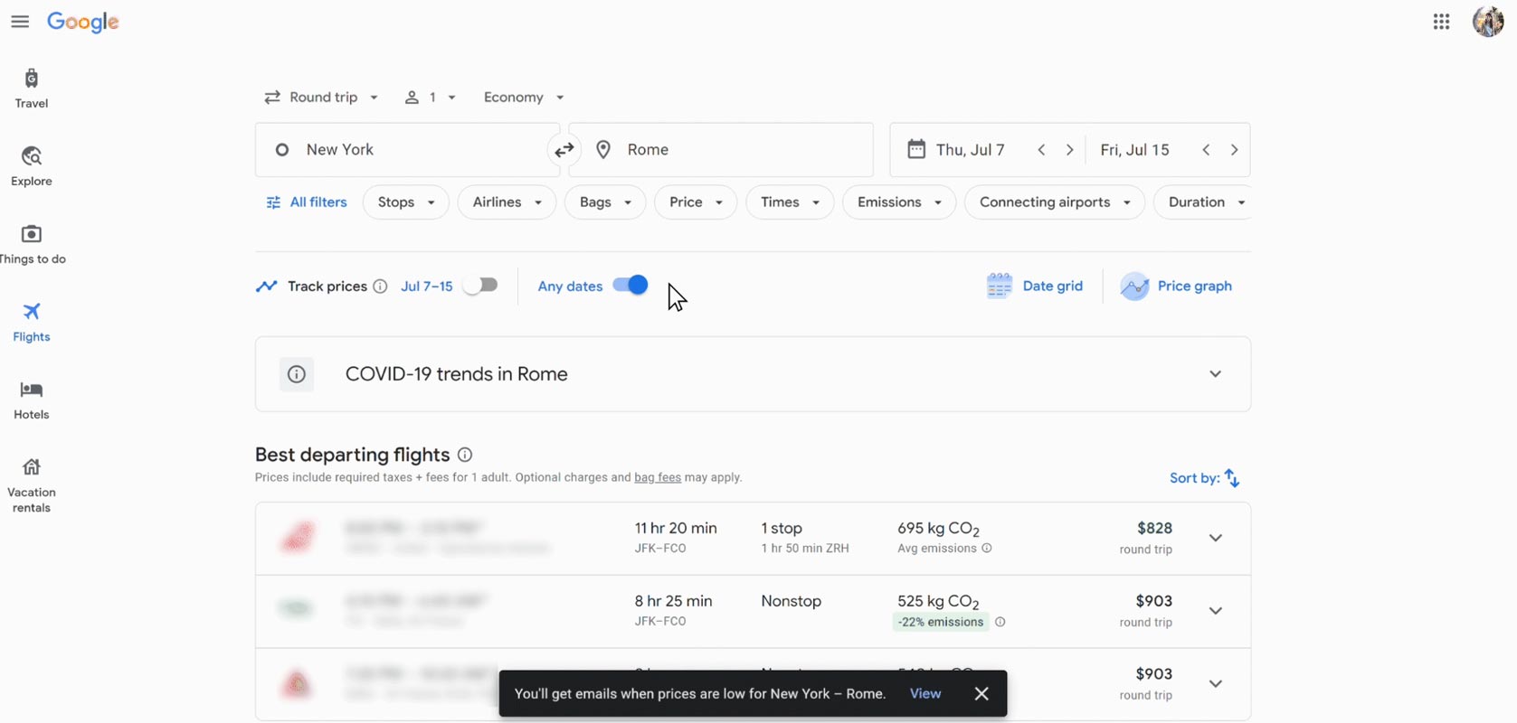 Google Flights Price Alert Setup