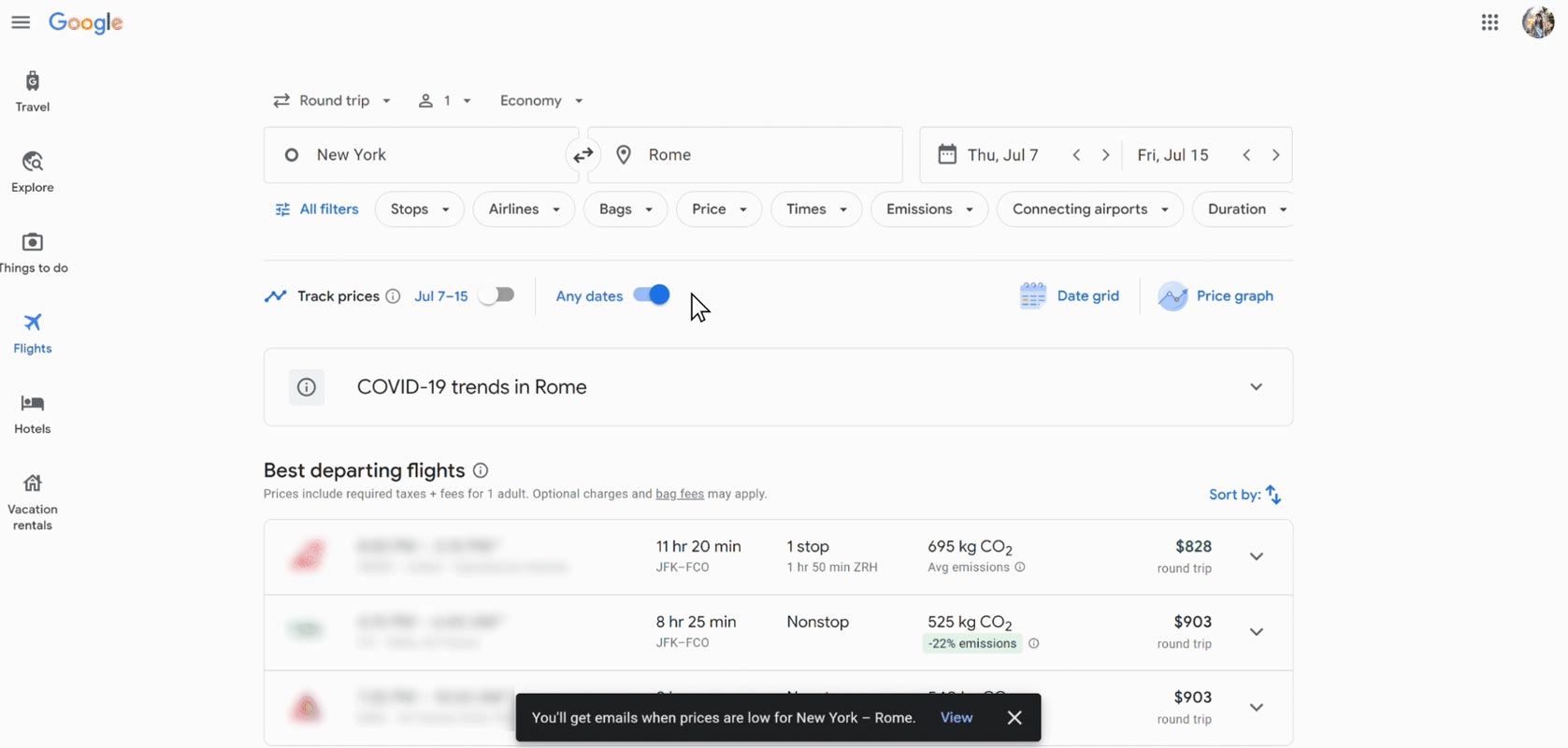 Google Flights Price Alert Setup