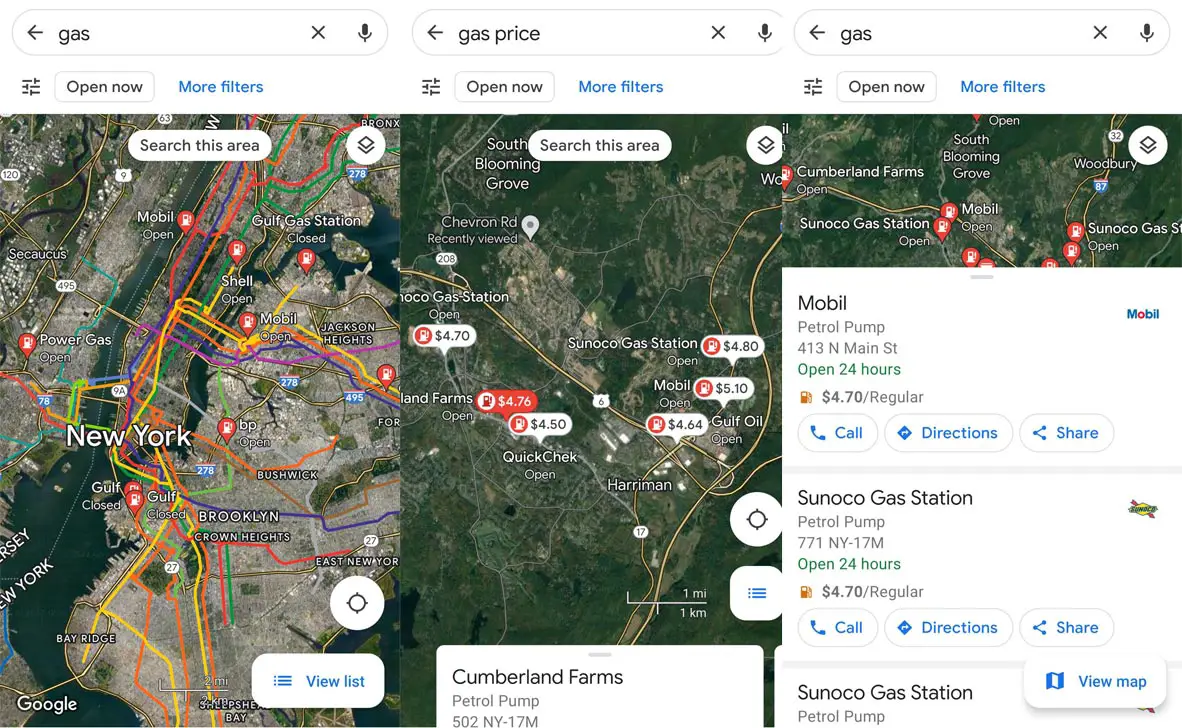 Google Maps Gas Price with Locations Mobile App