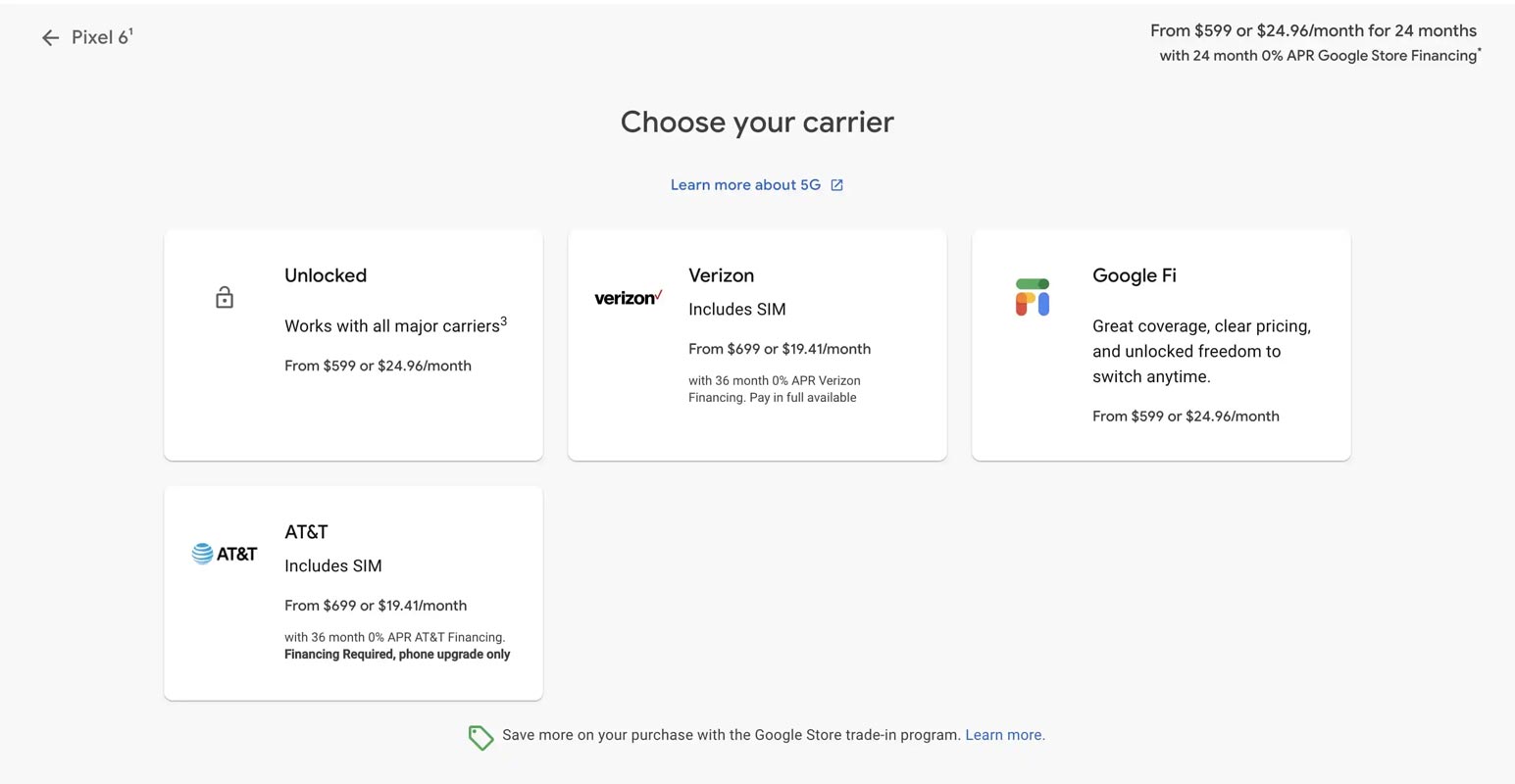 Google Pixel 6 AT&T Choose Google Store