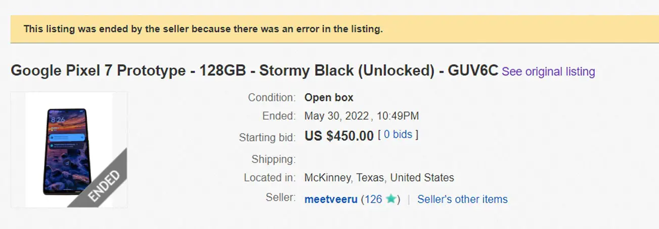 Google Pixel 7 Delisted from eBay