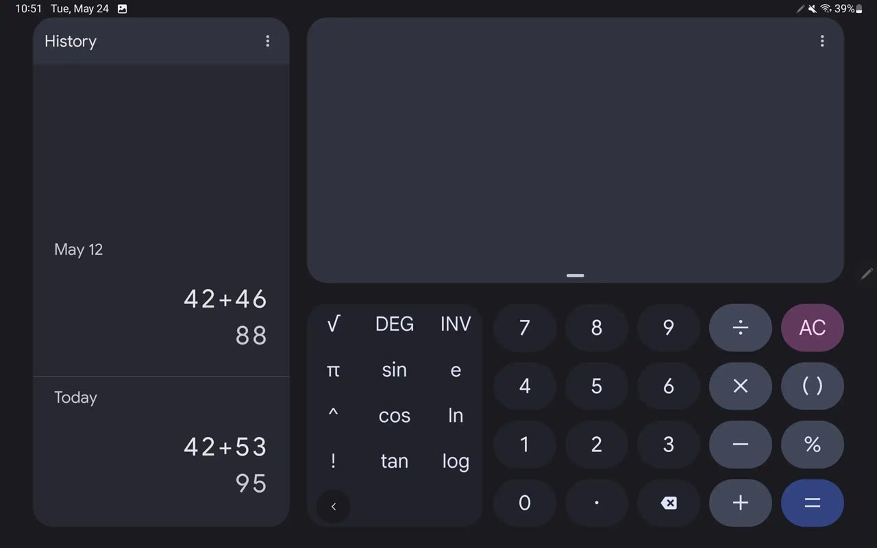 Google Two Column Calculator Tablet UI