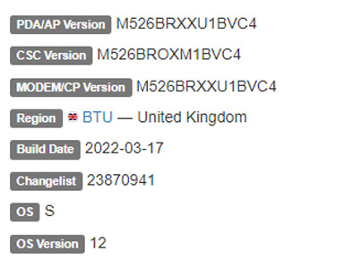 samsung galaxy m52 5g android 12 firmware details