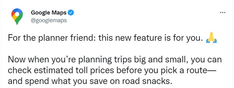 Google Maps Toll Cost Price Add-On