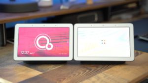 Google Nest Hub Max Fuchsia OS and Regular Compare