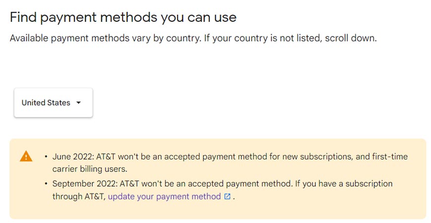 Google Play Store will not accept AT&T Bill Payment