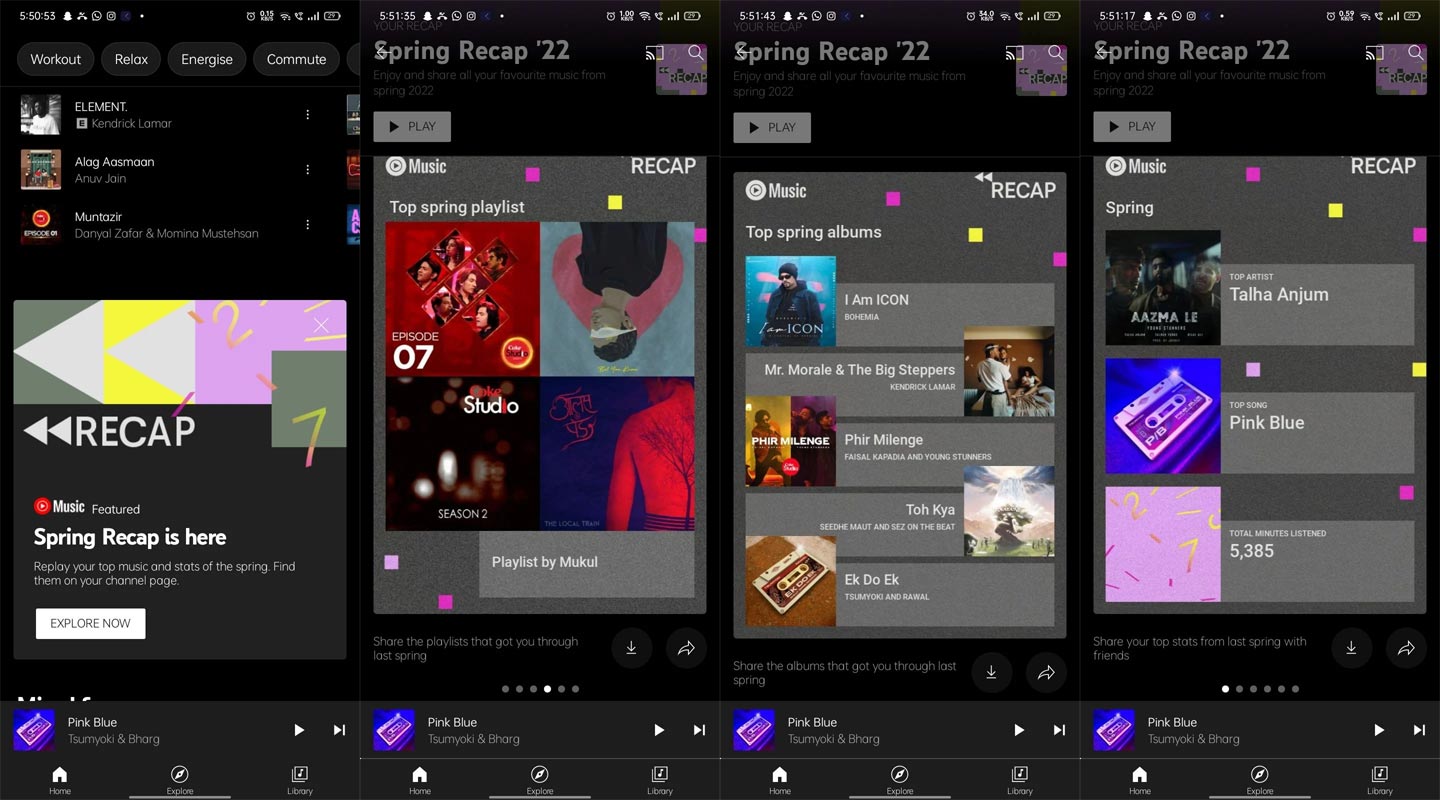 YouTube Music Spring Recap 2022 Screenshots