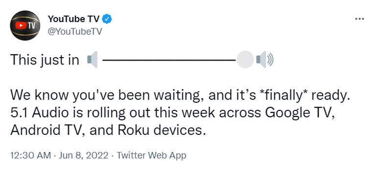 YouTube TV App gets 5.1 Surround Sound