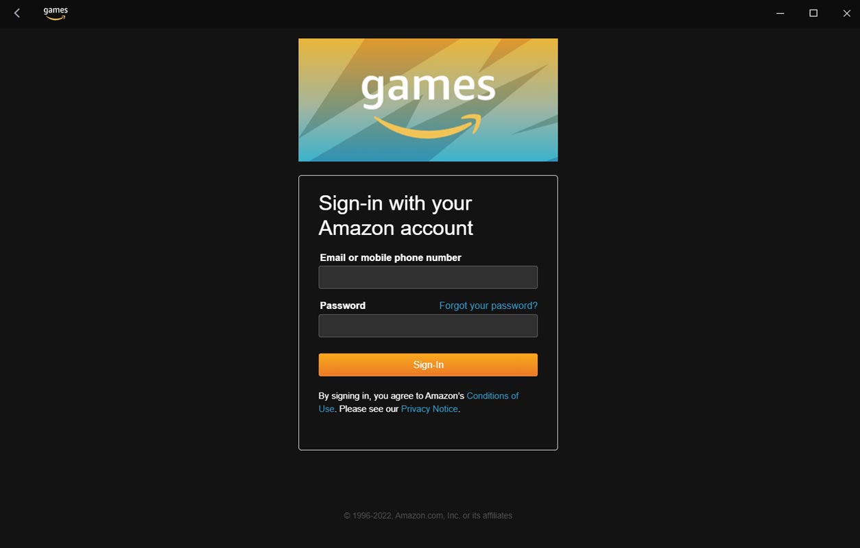 Amazon Prime Gaming Startup Screen