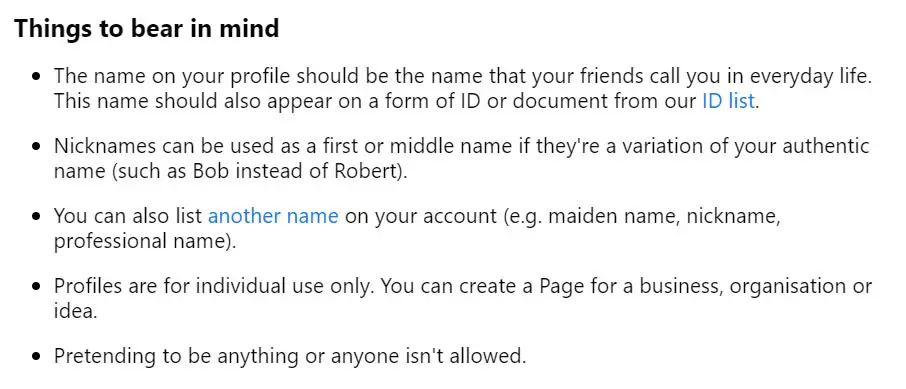 Facebook Five Profile Rules