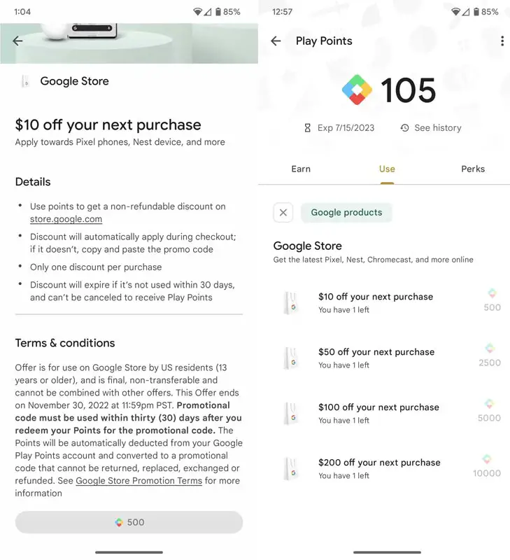 Google Play Points Redeem in Google Store