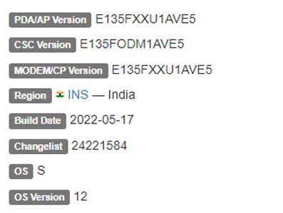 SAMSUNG GALAXY F13 ANDROID 12 FIRMWARE DETAILS