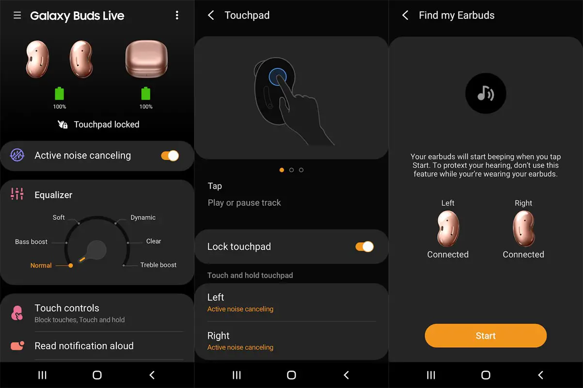 Samsung Galaxy Buds Live App Screenshots