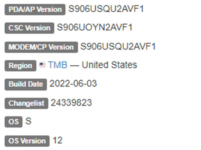 samsung galaxy s22 5g android 12 TMB firmware details