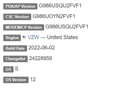 Samsung Galaxy S20 Plus Android 12 Firmware Details