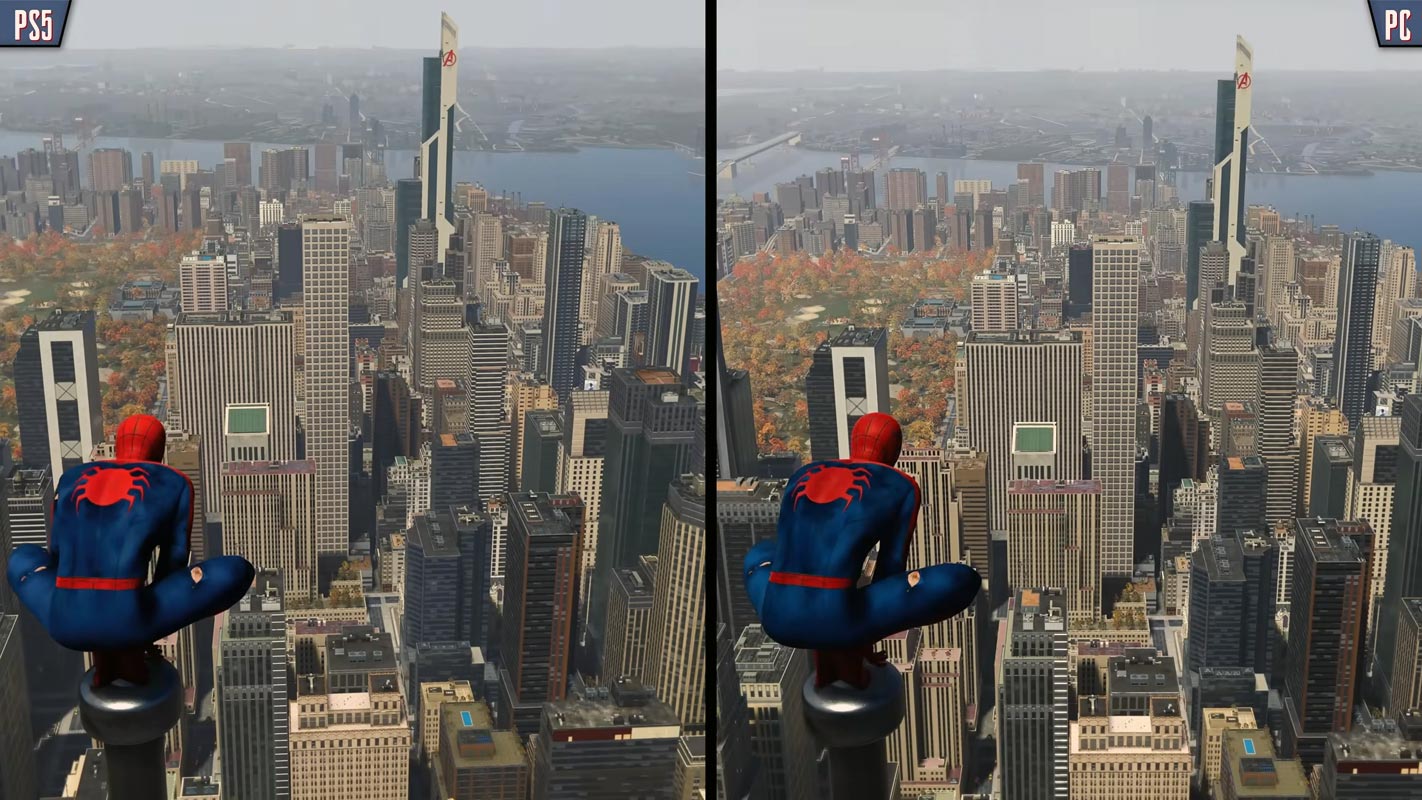 Sony Amazing Spiderman PS5 and PC Compare Screenshot