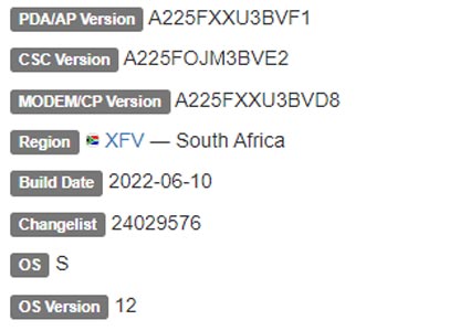 samsung galaxy a22 android 12 firmware details