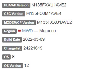 samsung galaxy m13 android 12 firmware details