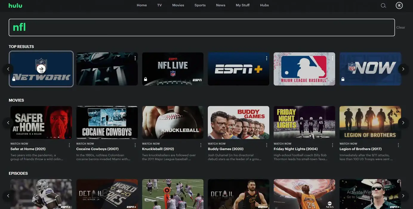 Hulu NFL Live Screenshot