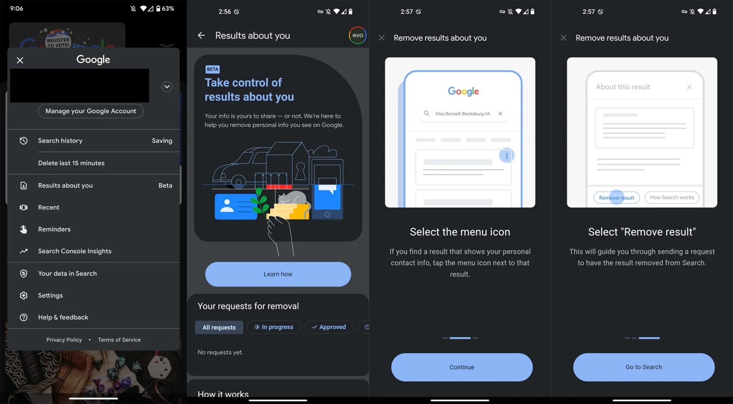 Remove your Details from Google Search App Screenshots