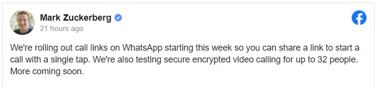 WhatsApp Video Calls Links Mark Zukerberg Statement