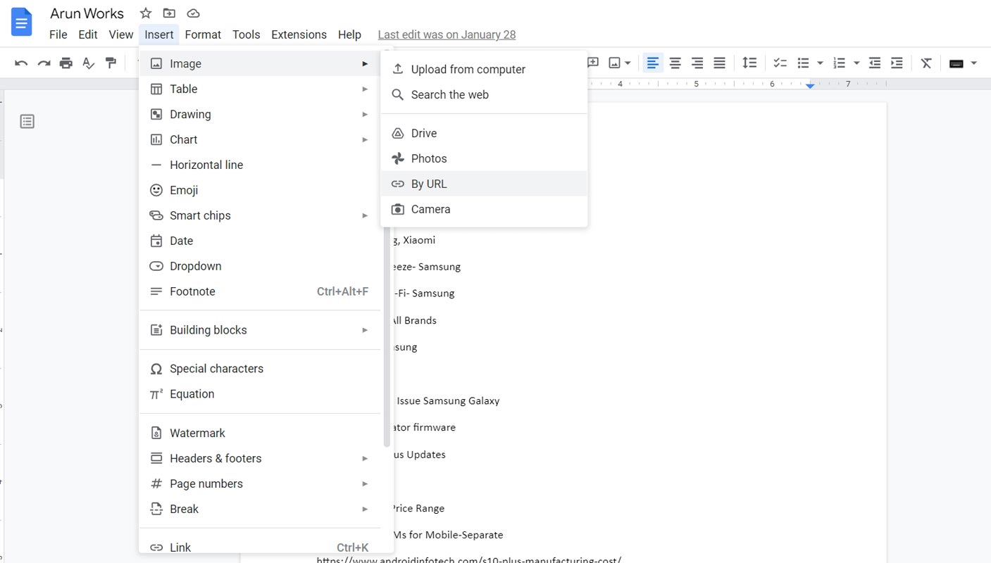 Google Docs Insert Options