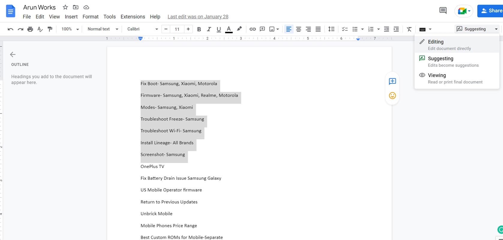 Google Docs Suggest Mode