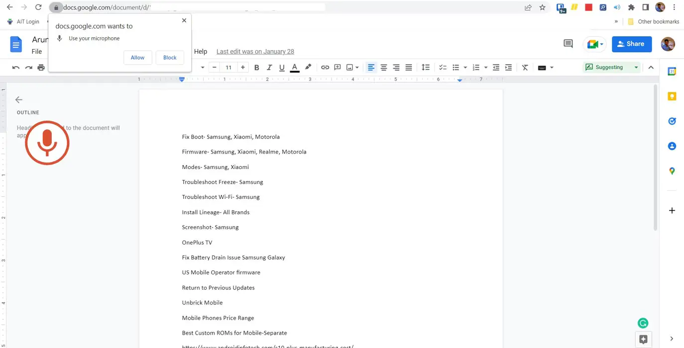 Google Docs Voice Typing