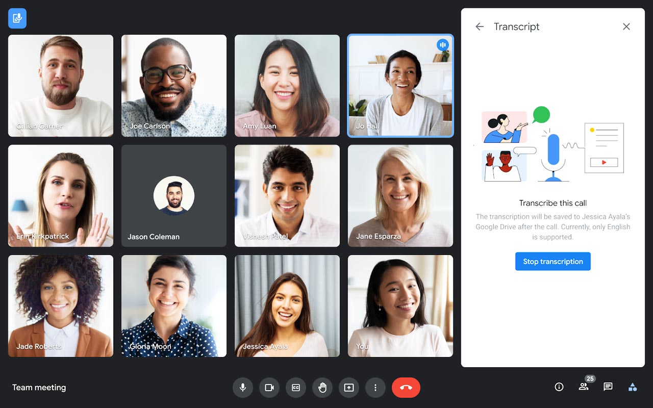 Google Meet Transcribe Screenshot
