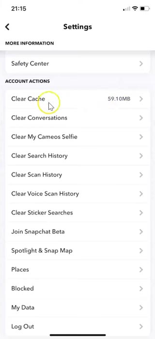 Snapchat Clear Data in iPhone