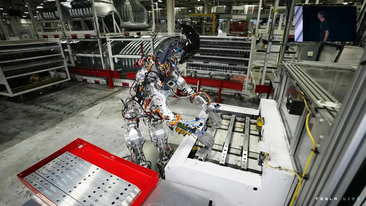 Tesla Humanoid Robot Bumble C Working With Steels