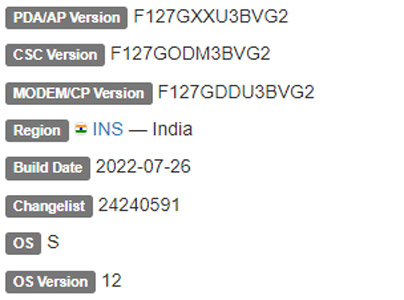 samsung galaxy f12 android 12 firmware details