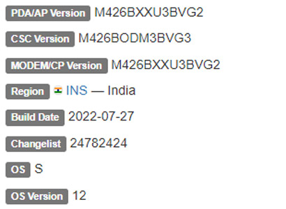 samsung galaxy m42 5g android 12 firmware details