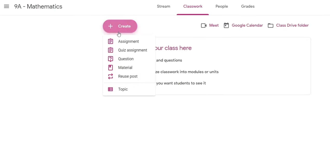 Google Classroom options