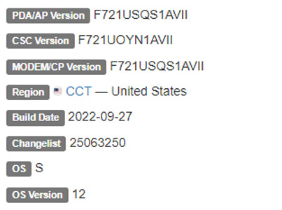 samsung galaxy flip 4 android 12 CCT firmware details
