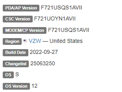 samsung galaxy z flip 4 android 12 VZW firmware details