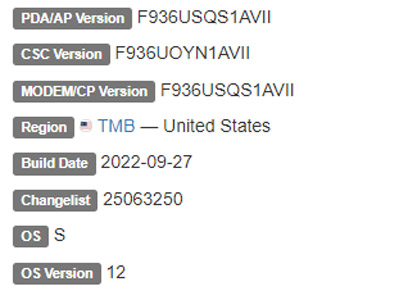 samsung galaxy z fold 4 android 12 TMB firmware details