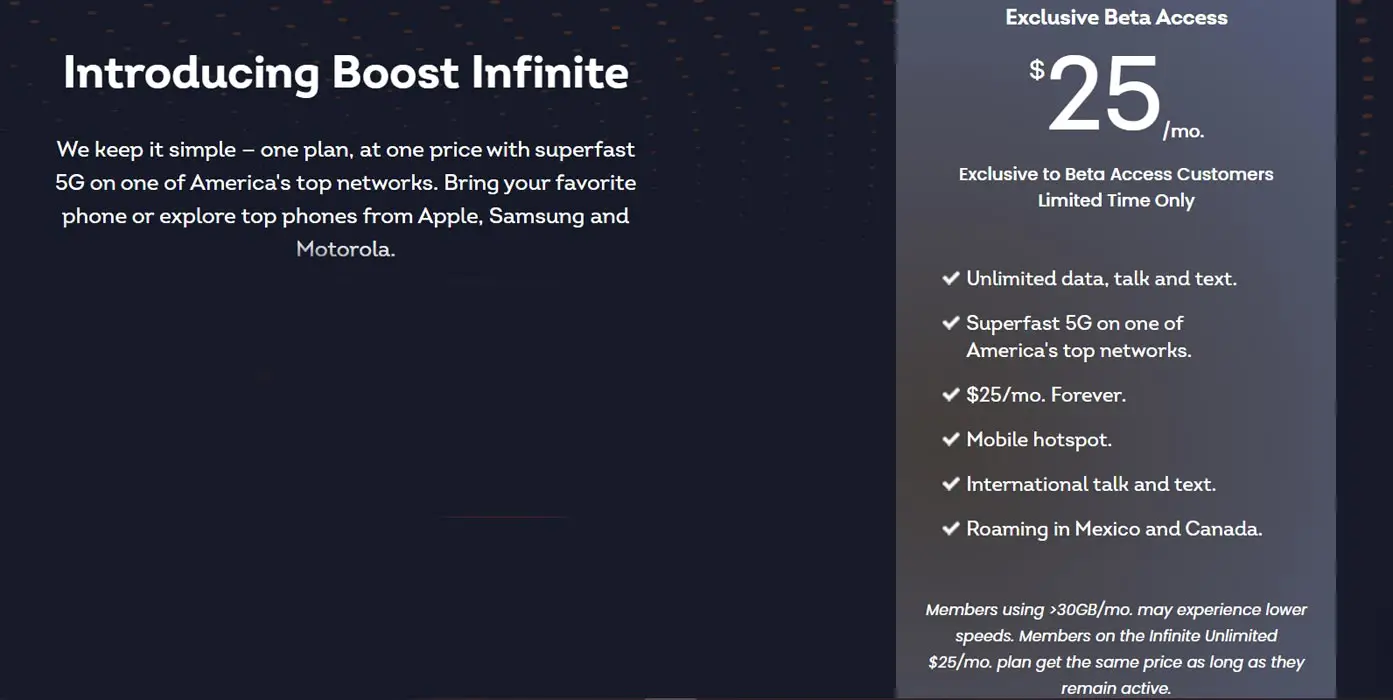 Dish $25 Boost Infinite plan Beta Details