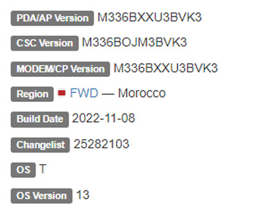 SAMSUNG GALAXY M33 5G ANDROID 13 FIRMWARE DETAILS