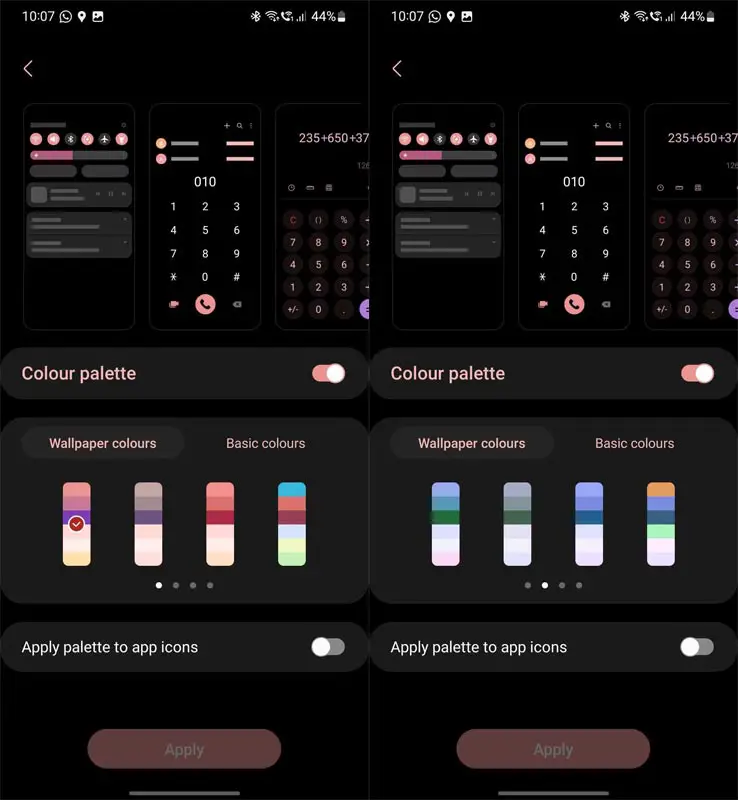 Samsung One UI 5.0 Color Palette